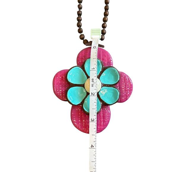 Sooki Sooki Pink Turquoise Western Rodeo Cross Flower Chunky Necklace - Picture 4 of 5